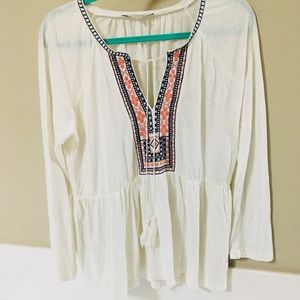 Loft embroidered bib peasant blouse